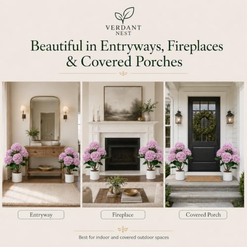 Artificial Hydrangea Trees, 2-Pack, Weighted Pots for Front Porch - Image 3