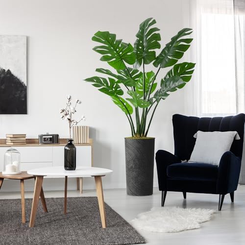 Artificial Tree in Geometric Spiral Pattern Planter, Fake Monstera Silk Tree for Indoor and Outdoor Home Decoration - 65" Overall Tall (Plant Pot Plus Tree) by SIGNWIN