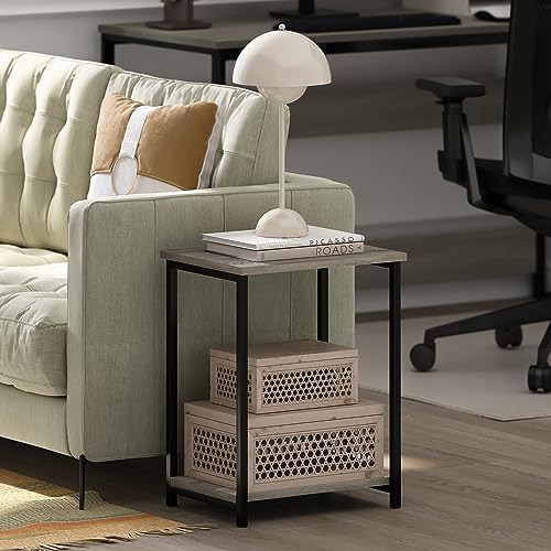 Furinno Simplistic 2-Tier Metal Frame Side Table, Set of 2, French Oak - Image 2