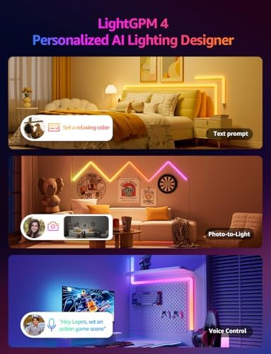 Lepro WL1 AI Smart RGB Wall Lights for Christmas Decorations, LLM AI Generated Lighting with LightBeats Music Sync, Voice Control Via App, Wi-Fi & Bluetooth LED Light Bars, 6 Pcs with 2 Corners - Image 2