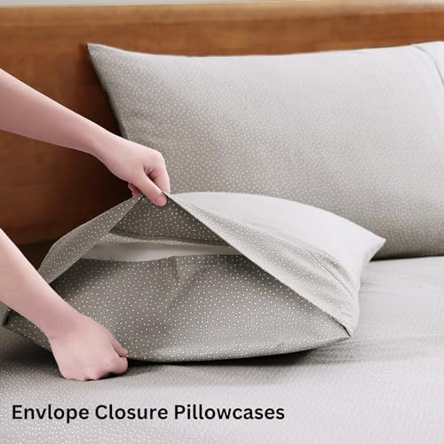 LANE LINEN 100% Organic Cotton Twin Bed Sheet Set, Luxury Hotel Style Fade Resistant Deep Pocket Machine Washable Twin Size Sheet Set, Eco Friendly Mercerized Cotton Sheets- Grey(White Dot) - Image 5