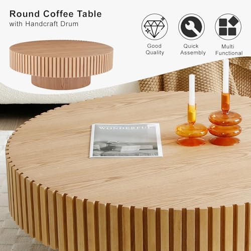 31.49" Round Fluted Coffee Table for Living Room, Mid Century Modern - Image 6
