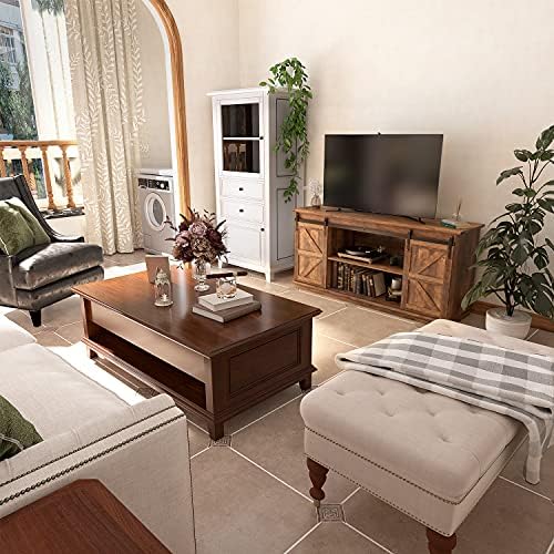 JUMMICO TV Stand for 65 Inch TV, Sliding Barn Doors, Rustic Oak - Image 4