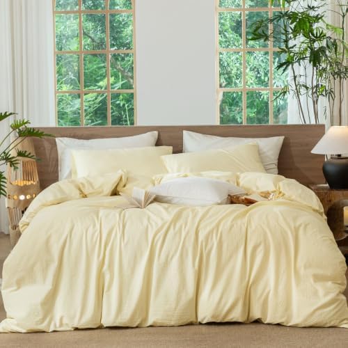 MooMee Striped Duvet Cover Set 100% Washed Cotton Linen Like King by MOOMEE