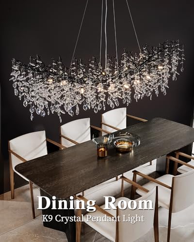 Modern Crystal Chandelier for Dining Room, 16-Light 55.12" Black Tree Branch Chandeliers, Luxury K9 Crystal Rectangular Chandeliers for Kitchen Island Living Room - Image 3