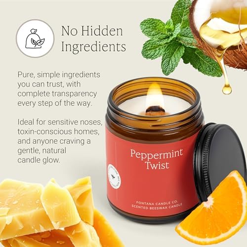 Fontana Candle Co Wood Wick Beeswax Candle, Peppermint Twist - Image 5