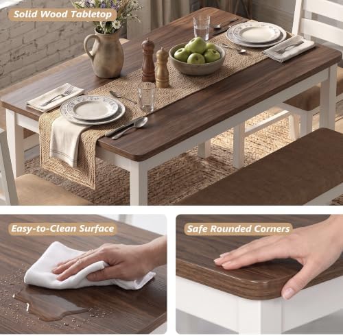 ROCSUMOO 6-Piece Dining Table and Chair Set with 4 Chairs & 1 Bench, Brown - Image 4