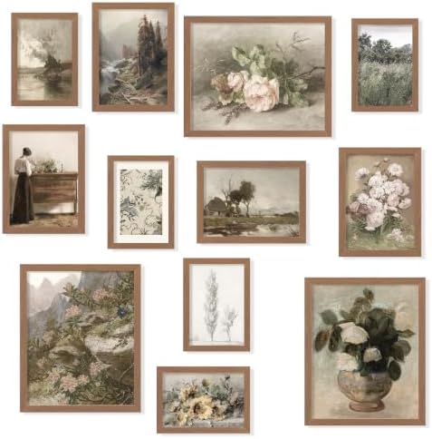97 Decor Vintage French Country Wall Art, 12 Prints, Brown Frame by 97Decor