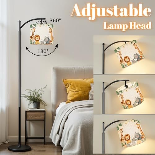 Arc Floor Lamp Animals Watercolor Baby Elephant Lion Zebra Giraffe Dimmable Modern Standing Lamp with Remote Adjustable Drum Shade Footswitch Tall Pole Lamp for Living Room Bedroom - Image 3