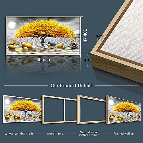 Framed Canvas Wall Art For Living Room Large size Boho Wall Decor For Bedroom Black And White Wall Pictures Yellow Tree wall Painting Office Wall Decor Home Decoration Natural Wood Framed 20" X 40" - Image 6