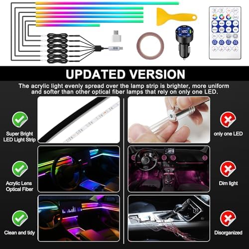 Dreamcolor Acrylic Interior Car LED Strip Light with USB/Type C/4-Port Cigarette Lighter,RGB 6 in 1 with 187 inches 650 LEDs Ambient Lighting Kits, Sound Active Function Neon Led Strips for Car - Image 5