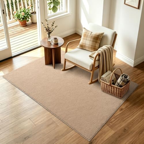 3x5 Beige Solid Area Rug Washable Non-Slip Soft Thin for Bedroom Kitchen - Image 3