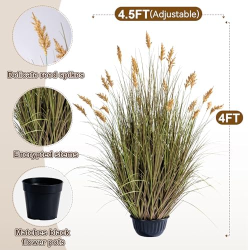 Lifelike Faux Plastic plantas Synthetic Pampas Grass Indoor Outdoor Realistic Floor Plants pet Friendly Fake Grass for Home Office Wedding Patio Front Artificial Grass Decor Housewarming Gift - Image 4