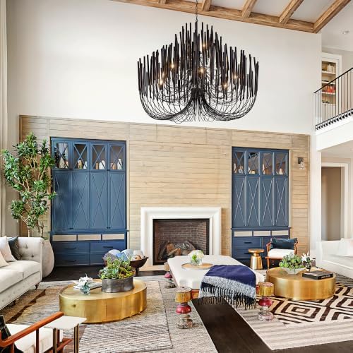 TOCHIC Modern Farmhouse Chandelier for Dining Room 57", Large Vintage Black Wood Chandeliers Light for Living Room, Rustic Pendant Lighting Fixture Ceiling Hanging for Foyer Bedroom Entryway - Image 4