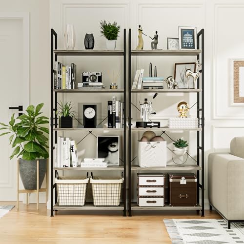 NUMENN 5 Tier Bookshelf, Tall Freestanding Open Storage Bookcase, Grey - Image 4