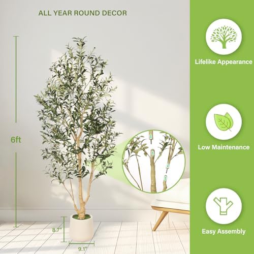 FEELEAD Olive Tree Artificial Indoor 6ft with Planter for Living Room Decor - Image 3