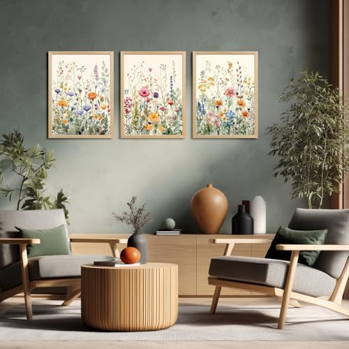 LLEEMPI Colorful Floral Wall Art Set of 3, 12x16 Wood Framed Canvas Prints - Image 2