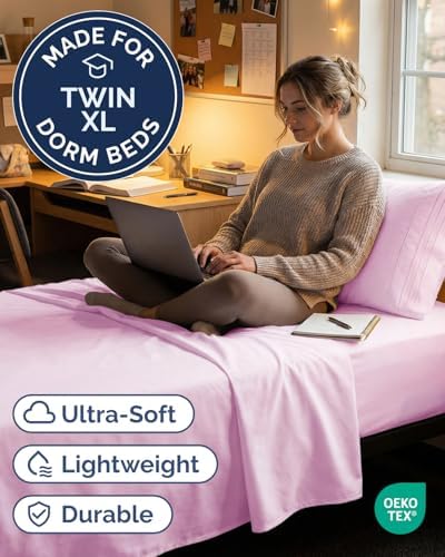 Twin XL 3 Piece Sheet Set - College Dorm Room Essentials - Light Pink - Image 2