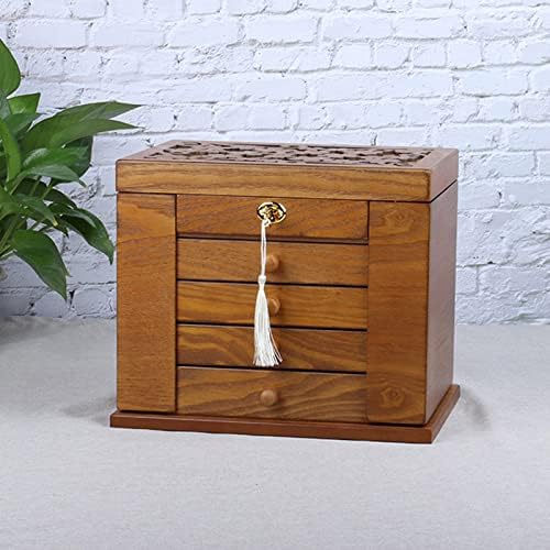 Changsuo Wooden Jewelry Box for Women, Organizer Box of Solid Wood with Lock and Key for Jewelries, Watches, Necklace, Ring, Lockable Storage Case (Cherry) - Image 3