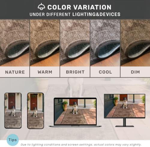 Hazo Haus Boho Brown Living Room Rug 7x9 - Vintage Traditional Eclectic Oriental Neutral Taupe, Washable Low Pile Non-Slip Extra Large Area Rugs for Dining Under Table Bedroom Lounge - Image 3