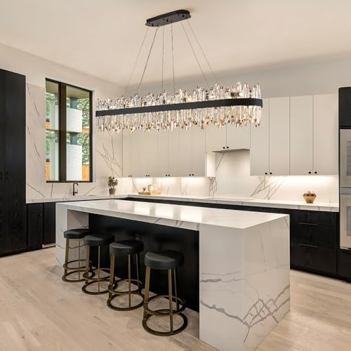 Black Oval Crystal Chandelier L57 inch, 32-Lights Chandeliers Modern Crystal Chandelier Pendant Light Fixture G9 Lights Pendant Ceiling Light for Kitchen Island High Ceiling - Image 7