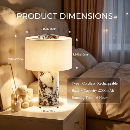 Marble Table Lamp, Rechargeable Cordless Table Lamps - Image 2