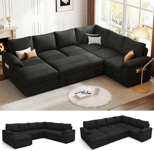 106'' Modular Sectional Sofa with Pull Out Bed, Sleeper Sofa, Black by Unknown