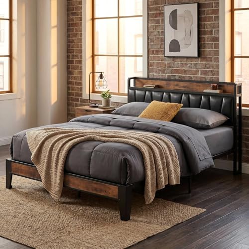 LIKIMIO Full Size Bed Frame with Storage Headboard and Charging Station - Image 3