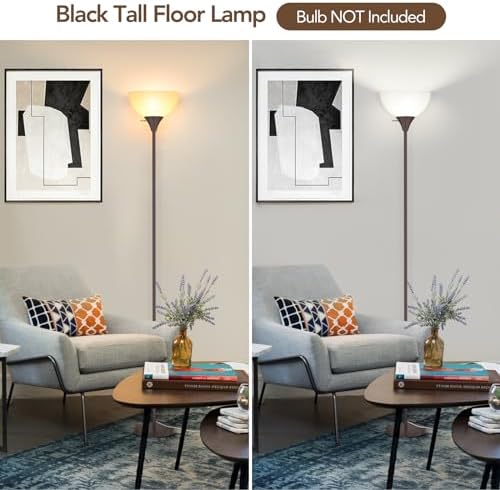 Coucrek Floor Lamp, LED Standing Lamps with White Plastic Shade, Corner Floor Lights for Living Room Bedroom, Rotary Switch, Bulb not Included, Brown - Image 2