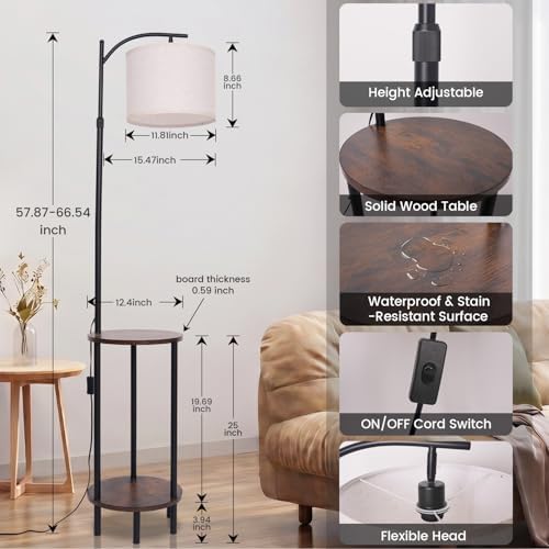 Floor Lamp with Walnut Wood Table, Modern Standing Lamp - Image 4
