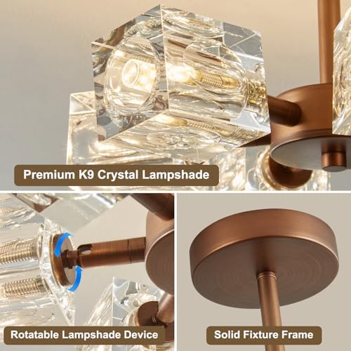 Crystal Antique Semi Flush Ceiling: Vintage Bronze Brass Sputnik Chandelier - Image 3
