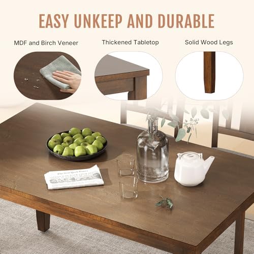 Zevemomo 6-Piece Solid Wood Dining Table Set,Dining Table Set for 6, Walnut - Image 3
