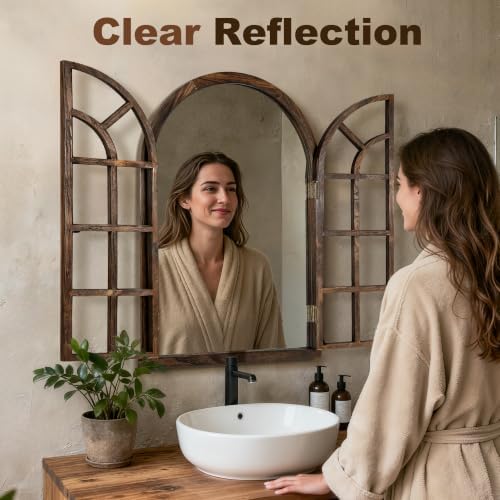 Farmhouse Window Mirror for Wall, 36”x24” Rustic Vintage Arch Mirror - Image 4