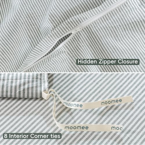 MooMee Striped Duvet Cover Set 100% Washed Cotton Linen Like King - Image 6