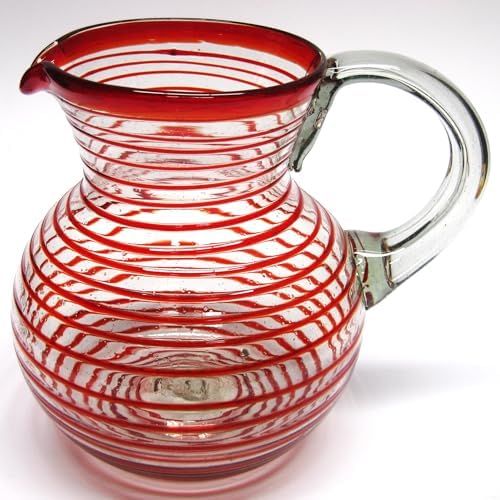 Ruby Red Spiral 120 oz Large Bola Pitcher, Recycled Glass, Lead-free, Toxin-Free (Pitcher) by MexHandcraft