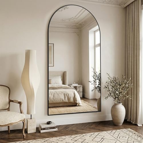 Suidia 86"x46" Arched Full Length Mirror with Stand, Full Body Mirror with Aluminum Frame, Freestanding/Leaning/Wall-Mounted, Floor Mirrors for Bedroom, Living Room, Entryway, Dressing Room, Black - Image 3