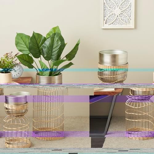 Deco 79 Metal Indoor Planter Textured Dome Large Planter Pot with Woven Rattan and Caged Rod Pedestal Base, Set of 3 Planters 30", 23", 18" H, Silver - Image 3