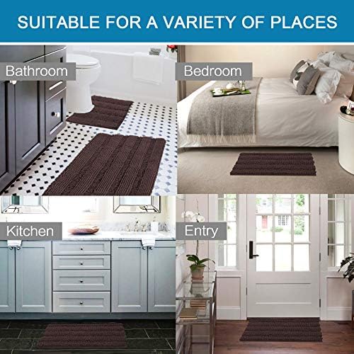Bathroom Rugs Bath Rug Set 2 Piece Bathroom Contour Rug Toilet Mat Sets Non Slip Contour Bath Rug Set Ultra Thick Water Absorbent Striped Bath Mats Washable(20" x 32" Plus 20" x 20" U, Chocolate) - Image 6