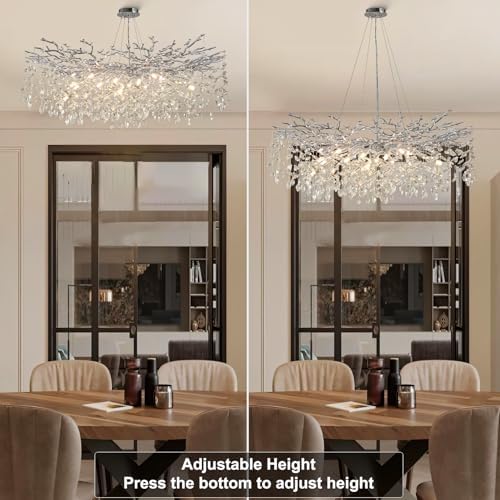 YUYI 47" Silver Tree Branch Chandelier, 18-Light Modern Crystal Chandelier, Round Chandeliers for Dining Room, Living Room, Foyer, Entryway, Bedroom, Luxury K9 Crystal Raindrop Light Fixture - Image 6