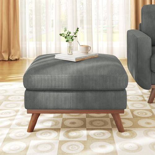 Vesgantti Large Ottoman for Modular Sofa, 29.5" Corduroy Ottoman with Spring Cushion, Rectangle Foot Rest for Couch, Entrance Footstool with Wood Legs, Footstool for Living Room, Bedroom, Dark Gray by Vesgantti