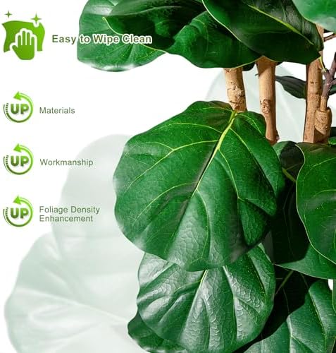 Large Artificial ficus Tree Tall Faux Plastic Plants Flowers Indoor Outdoor Realistic Floor Plant Fake Fiddle Leaf fig Trees for House Home Living Room Office Front Porch Modern Farmhouse Decor - Image 4