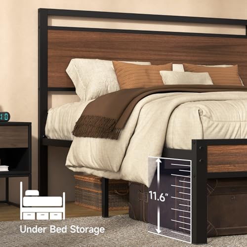 Z-hom Queen Metal Bed Frame&Wooden Headboard&Footboard,No Box Spring,Walnut - Image 5