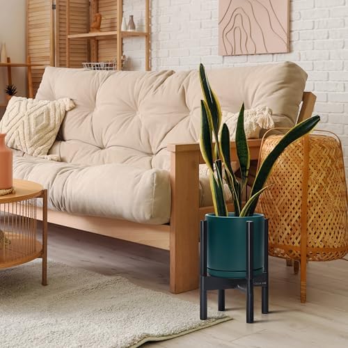 D'vine Dev Ceramic Pot with Ebony Wood Stand, Teal, 8 in, 55-B-M-4 - Image 2