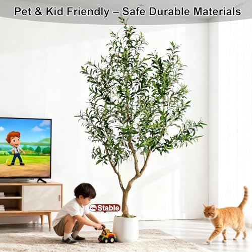 Erimda 7FT Faux Olive Tree with Tall Exquisite Planter Artificial Olive Tree Tall, Potted Fake Olive Plant with 1710 Real Touch Leaves, Indoor Outdoor Home Garden Office Decor - Image 6