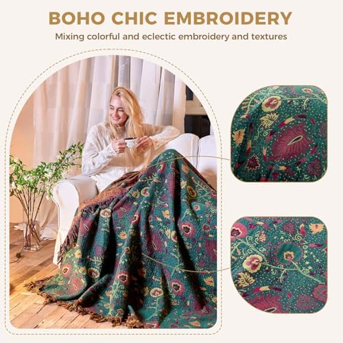 LUTBM Boho Throw Blanket for Bed 60"x80", 100% Cotton Cozy Couch Blankets - Image 3