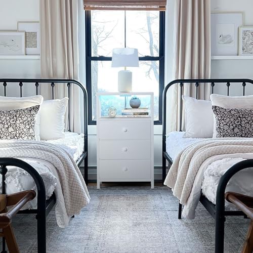 BOLUO White Night Stand with 3 Fabric Drawers, Nightstand with Charging Station LED Nightstand for Bedroom, Bedside Table with USB Ports and Outlets Modern - Image 7