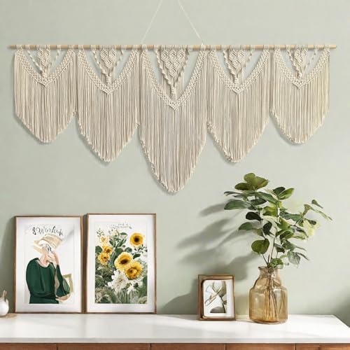 Extral Large macrame wall hanging, 71'' W x 32'' L boho wall art tapestry wall decor for urban entryway,living room,bedroom decor, headboard woven wall art, big fiber art over couch art for Yarn hallway (Beige-C) - Image 7