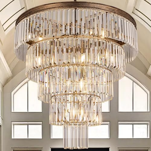 TOCHIC 10 Light Large Crystal Chandelier 31.5 inch, 5-Tier Contemporary Modern Bronze Crystal Chandeliers, Raindrop K9 Round Ceiling Light for Bathroom,Staircase, Entryway, Dining Room, Foyer, Kitchen by TochicLightingEnjoytheDifference