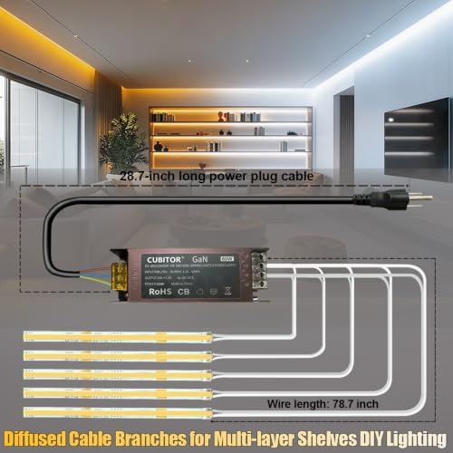 Diffused CCT COB LED Light Strip,5Rolls*3.28FT,2700K-6500K Dimmable,Smart Transformer Support Remote/App/Alexa Voice Control,for Display Case,Book Shelves,Kitchen Under Cabinet DIY Lighting - Image 2