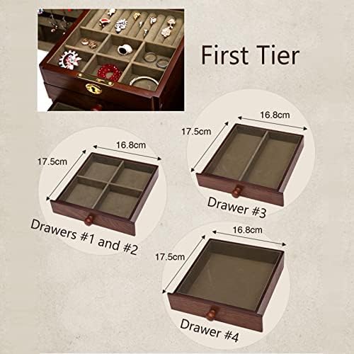 Changsuo Wooden Jewelry Box for Women, Organizer Box of Solid Wood with Lock and Key for Jewelries, Watches, Necklace, Ring, Lockable Storage Case (Cherry) - Image 6